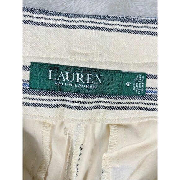 Lauren Ralph Lauren Striped Linen-Blend Pants Size 4P | Belted High-Waist | - Picture 8 of 13